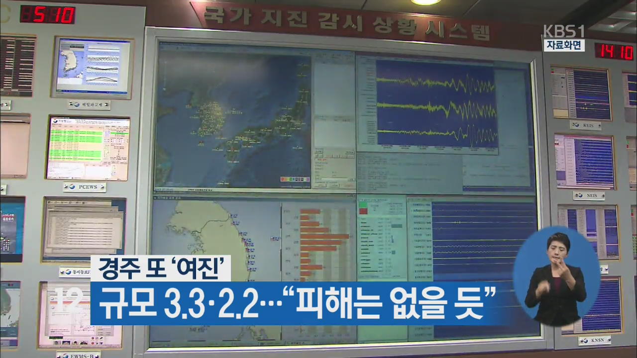 경주 또 규모 3.3·2.2…“피해는 없을 듯”