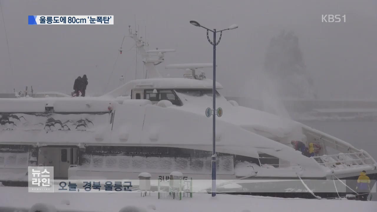 울릉도 80cm ‘눈폭탄’…제설 난감, 곳곳 고립