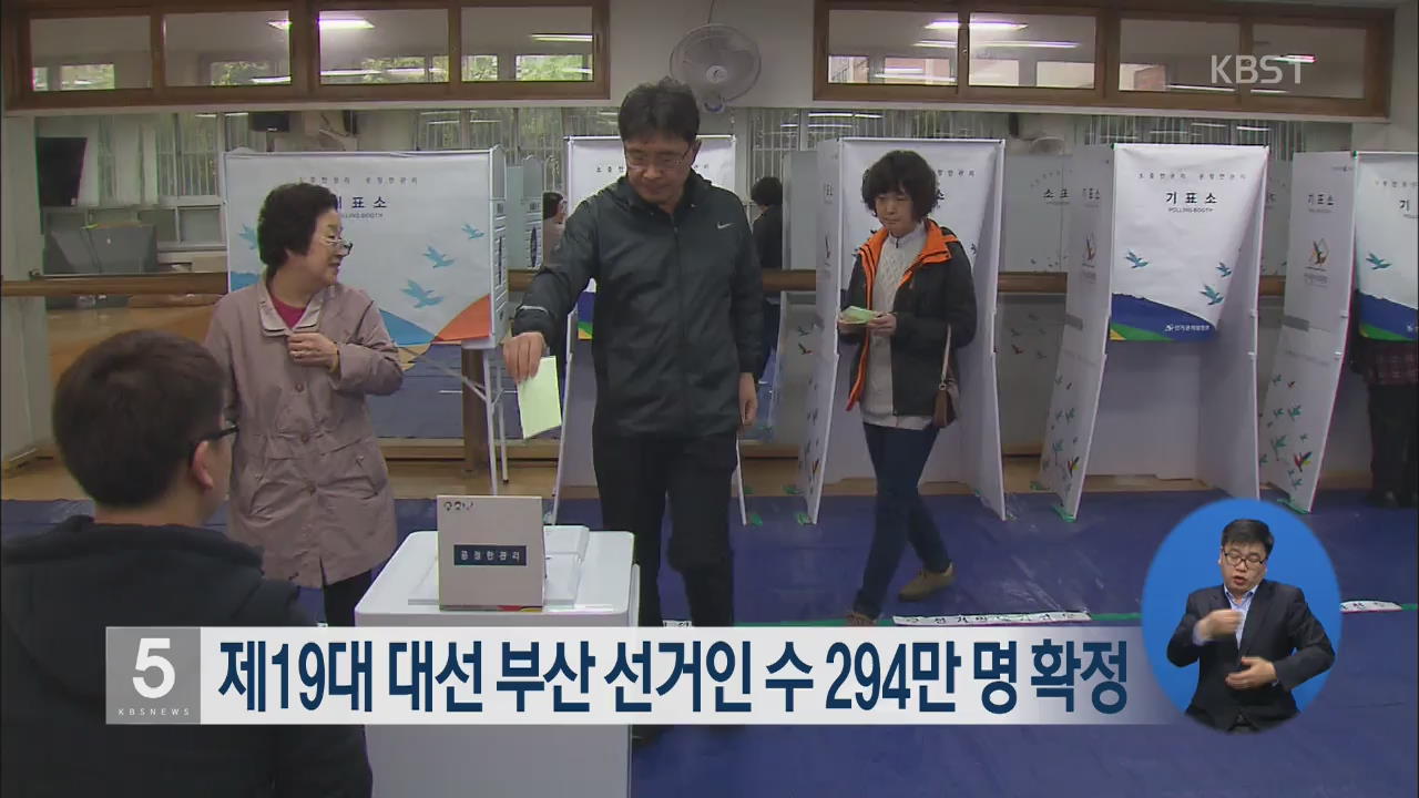제19대 대선 부산 선거인 수 294만 명 확정