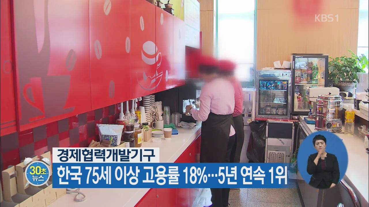 [30초 뉴스] 한국 75세 이상 고용률 18%…5년 연속 1위