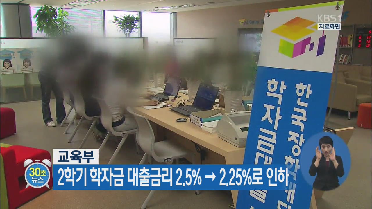[30초뉴스] 2학기 학자금 대출금리 2.5%→2.25%로 인하