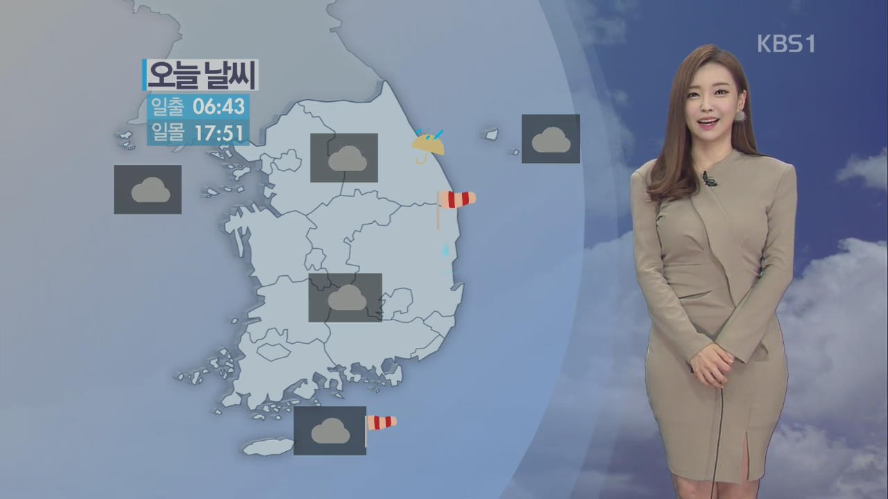 전국 대체로 흐림…해안가 강풍 주의