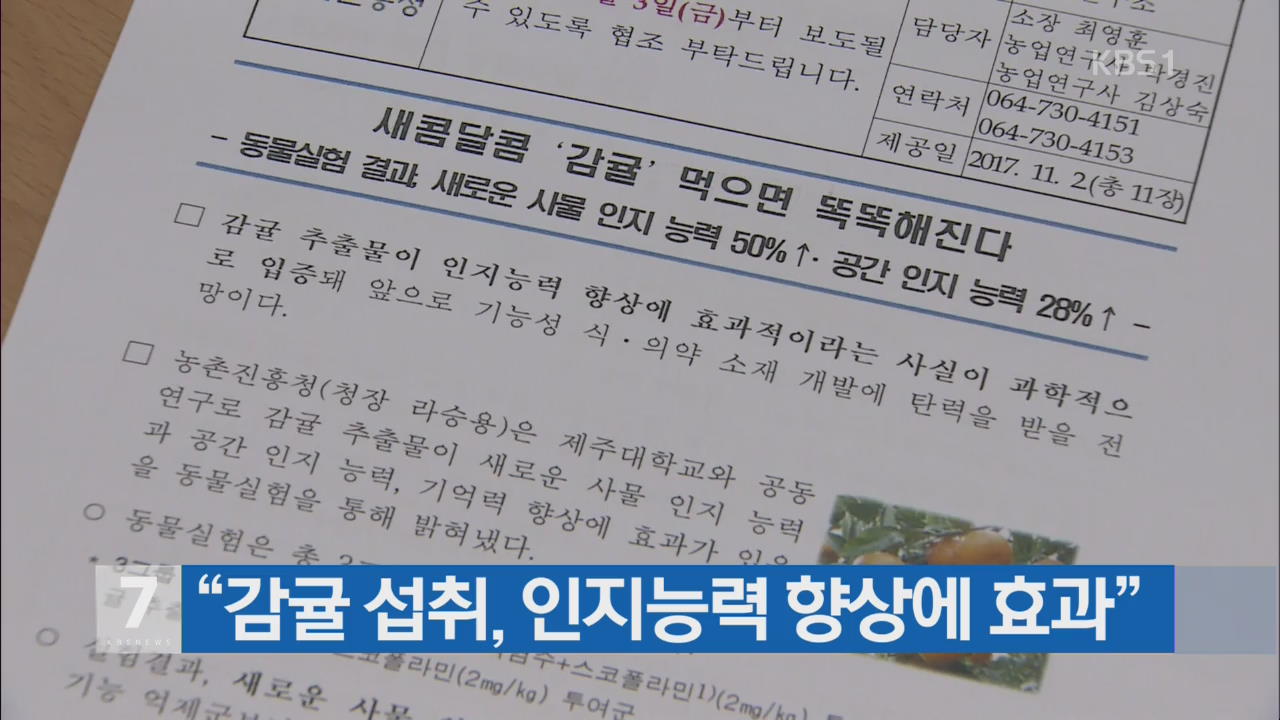 “감귤 섭취, 인지능력 향상에 효과”