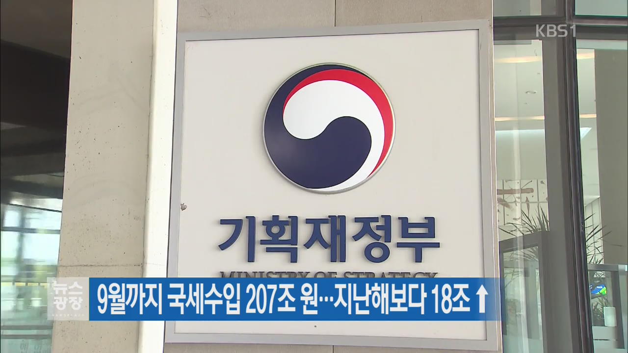 9월까지 국세수입 207조 원…지난해보다 18조↑