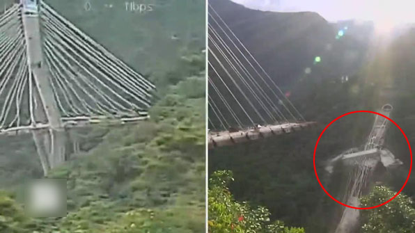 [영상] 한순간에 ‘와르르’…높이 280m ‘산악 다리’ 붕괴 순간