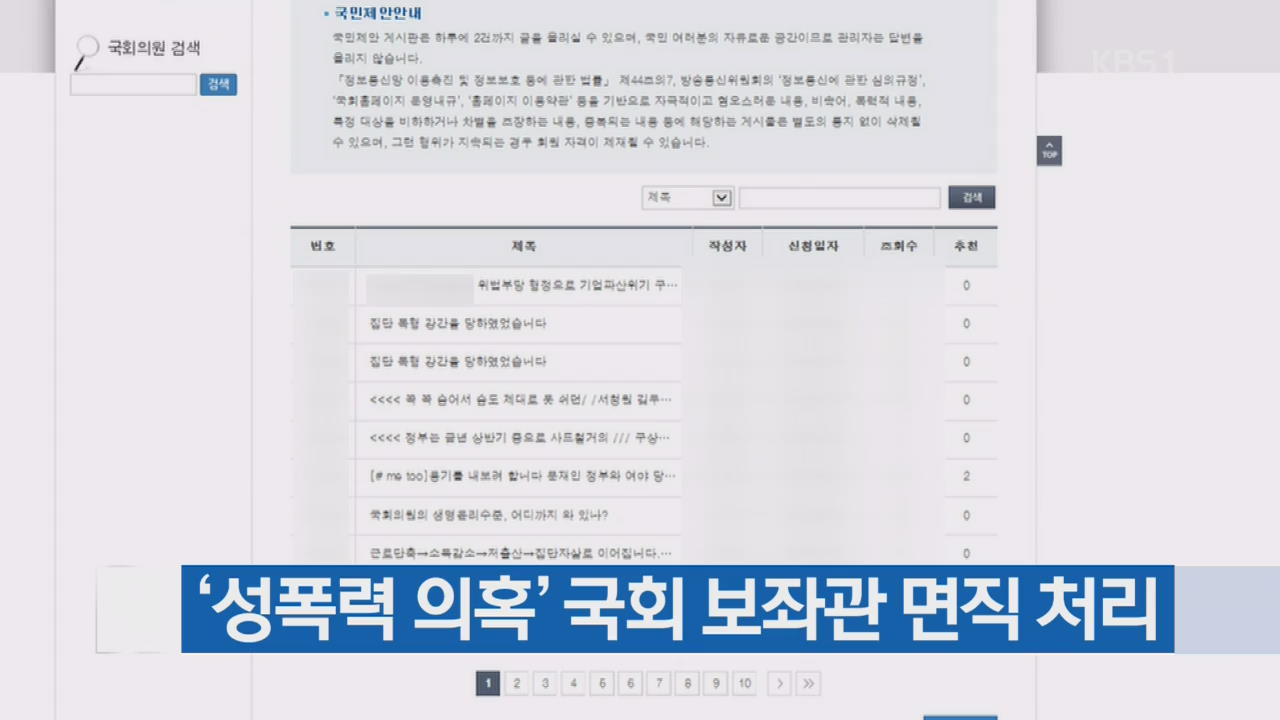 ‘성폭력 의혹’ 국회 보좌관 면직 처리