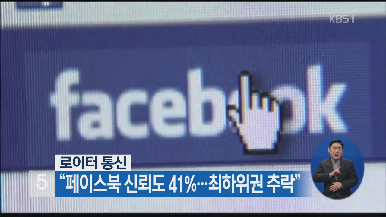 로이터 통신 “페이스북 신뢰도 41%…최하위권 추락”