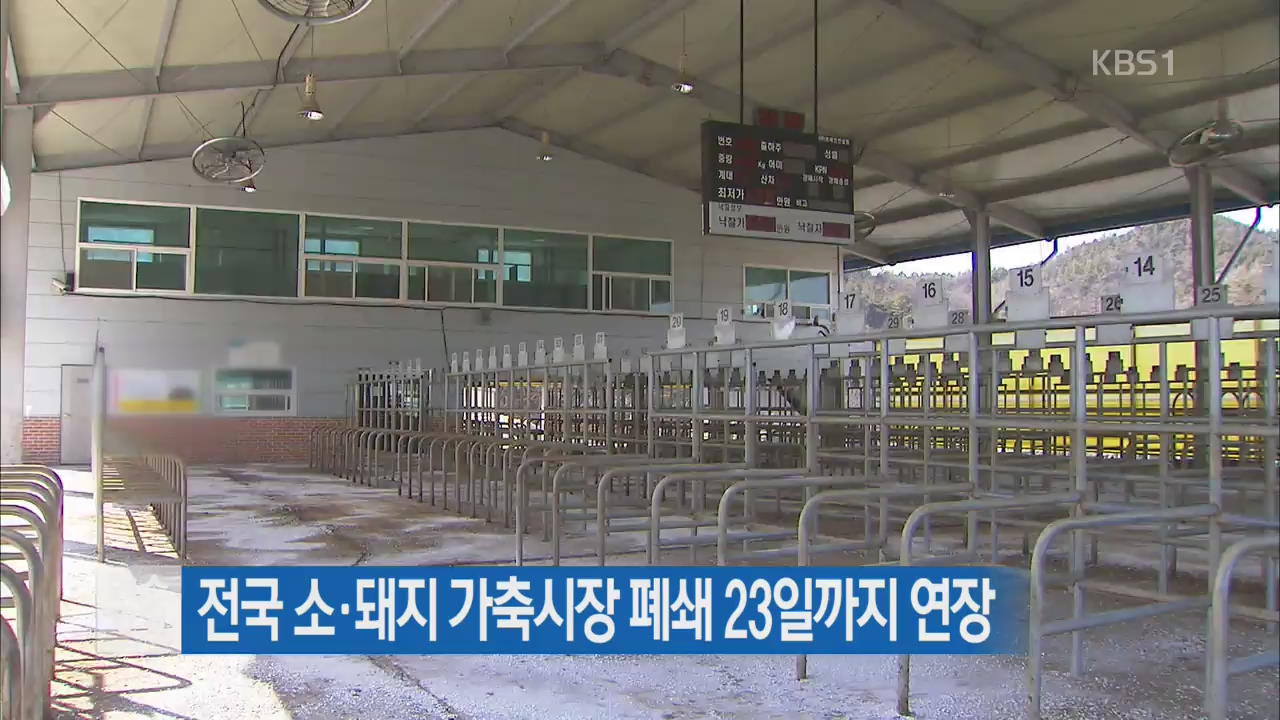 전국 소·돼지 가축시장 폐쇄 23일까지 연장