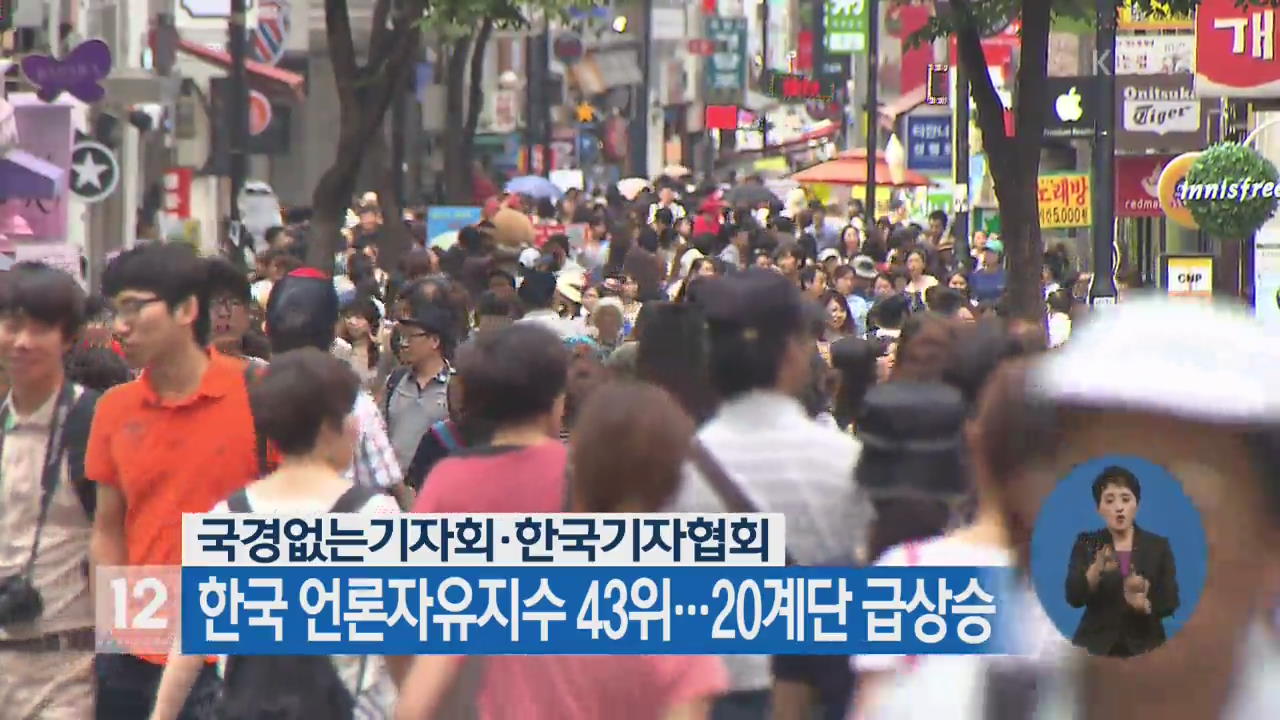 한국 언론자유지수 43위…20계단 급상승