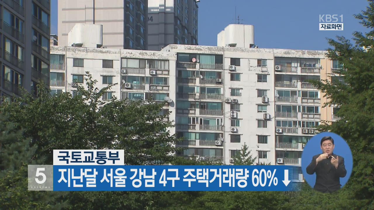 지난달 서울 강남 4구 주택거래량 60%↓