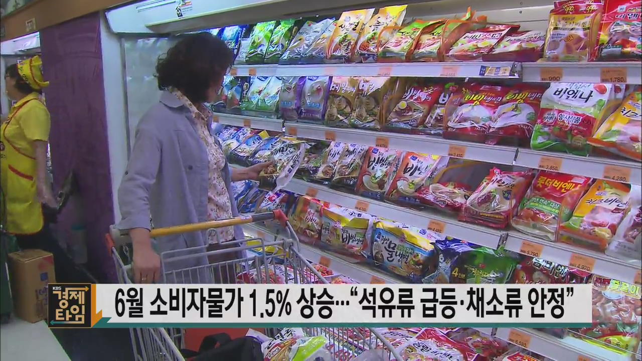 6월 소비자물가 1.5% 상승…“석유류 급등·채소류 안정”