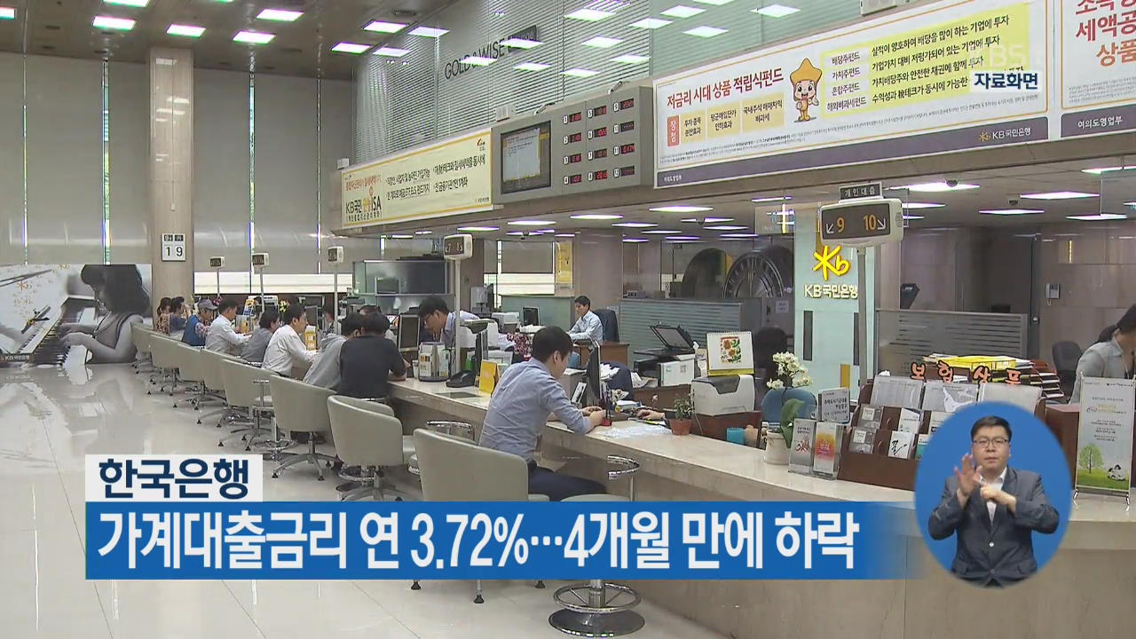 한국은행, 가계대출금리 연 3.72%…4개월 만에 하락