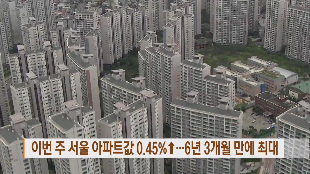 이번 주 서울 아파트값 0.45%↑…6년 3개월 만에 최대