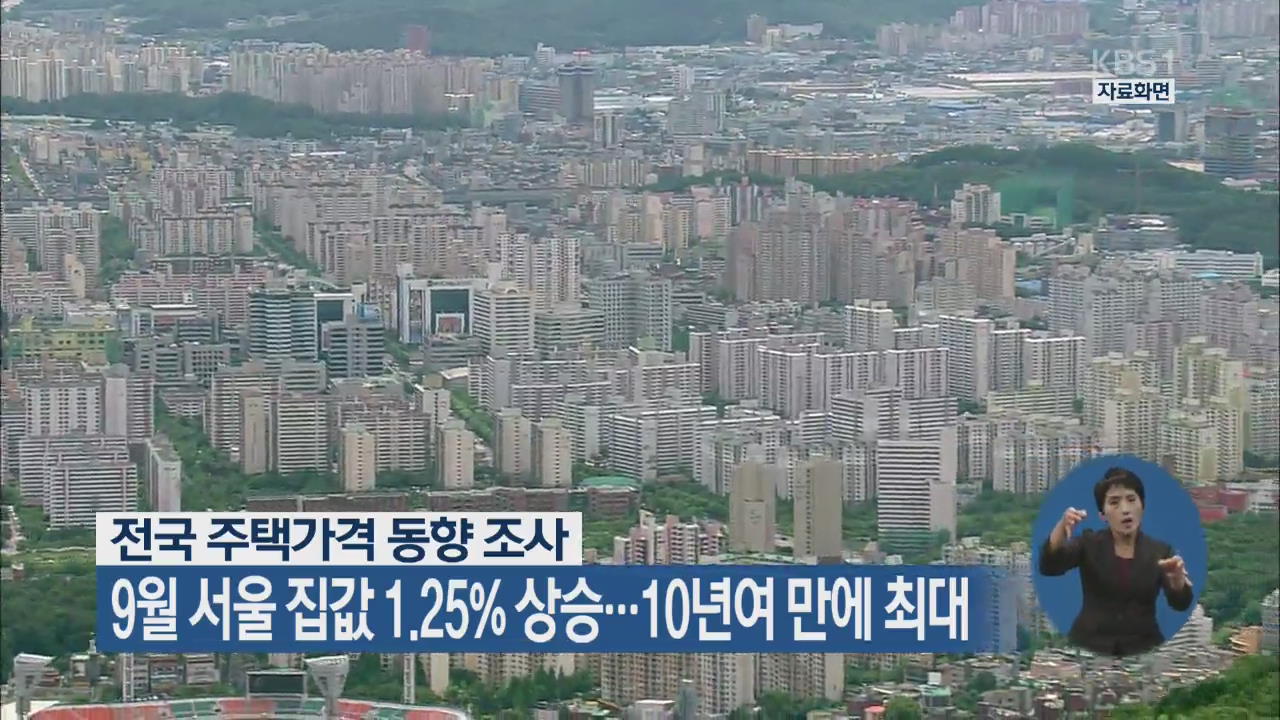 9월 서울 집값 1.25% 상승…10년여 만에 최대