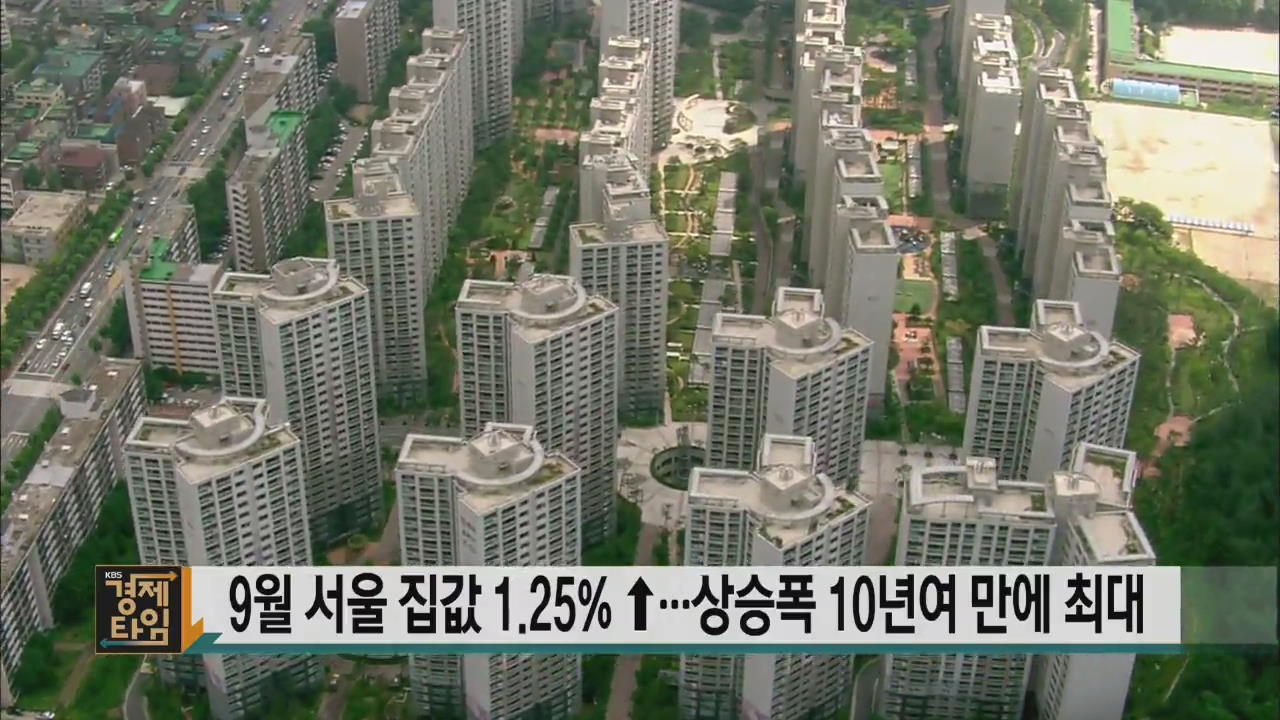 9월 서울 집값 1.25% ↑…상승폭 10년여 만에 최대
