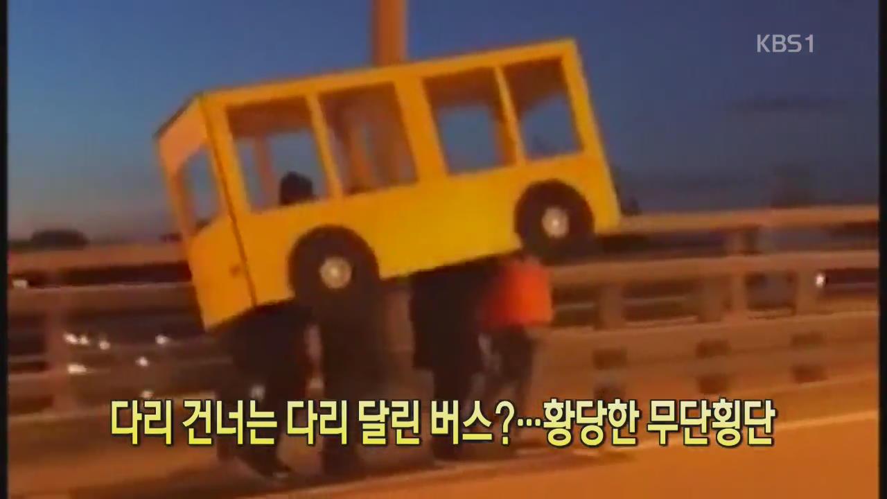 [디지털 광장] 다리 건너는 다리 달린 버스?…황당한 무단횡단