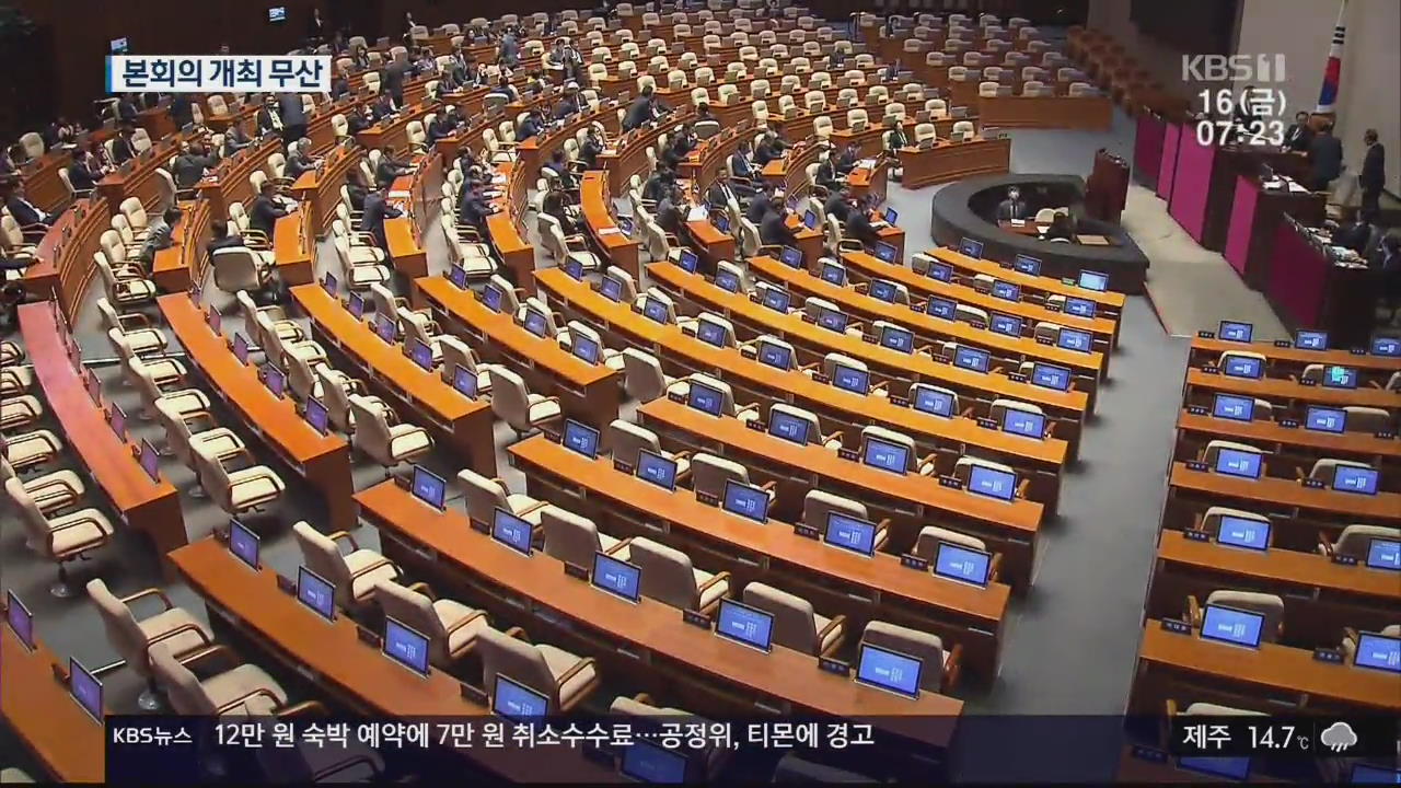 국회 본회의 개최 무산…열흘 만에 좌초한 ‘협치’
