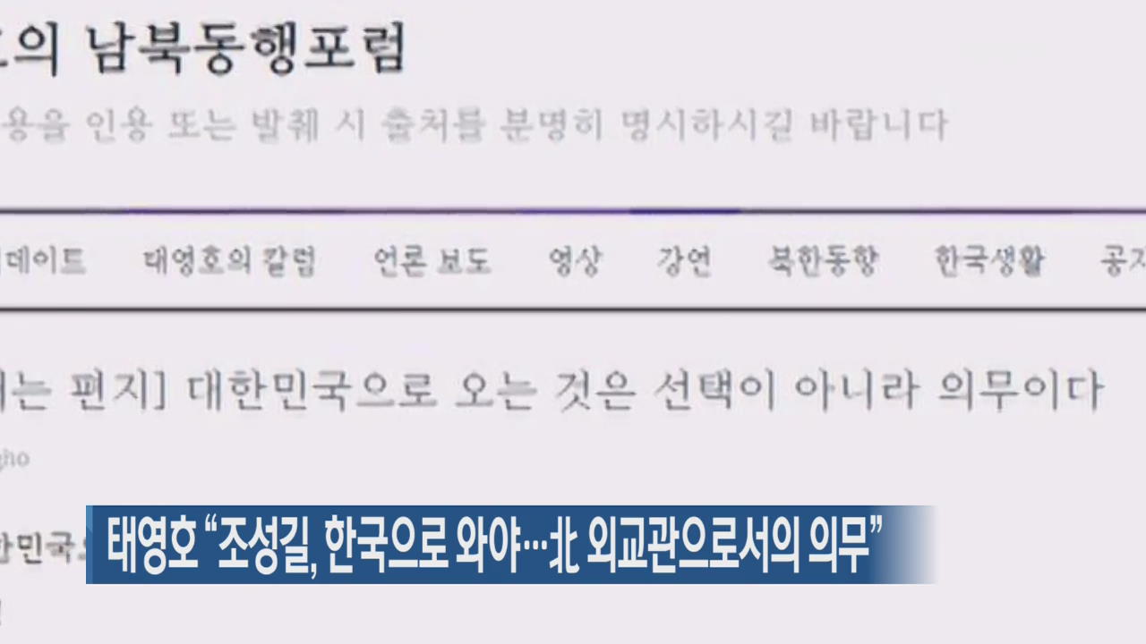 태영호 “조성길, 한국으로 와야…北 외교관으로서의 의무”