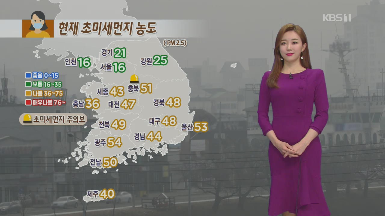 [날씨] 충북·남부 미세먼지 ‘나쁨’…밤사이 영동 많은 눈