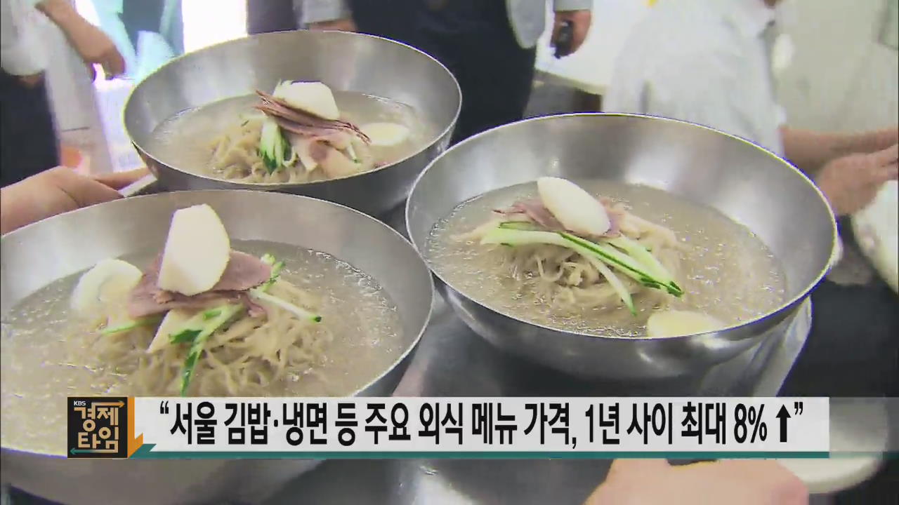 “서울 김밥·냉면 등 주요 외식 메뉴 가격, 1년 사이 최대 8% ↑”