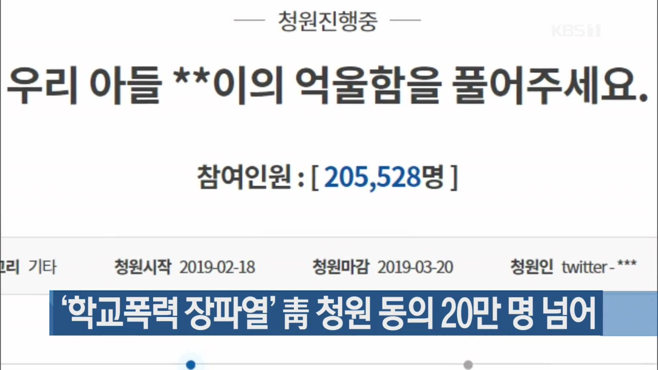 ‘학교폭력 장파열’ 靑 청원 동의 20만 명 넘어