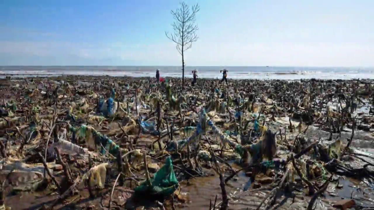 베트남 ‘해안 오염’ 알리는 쓰레기 사진 작품