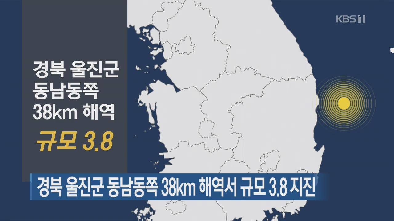 경북 울진군 동남동쪽 38km 해역서 규모 3.8 지진