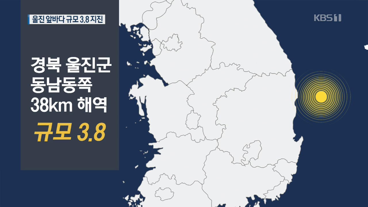 경북 울진 해역서 규모 3.8 지진…감지 신고 이어져