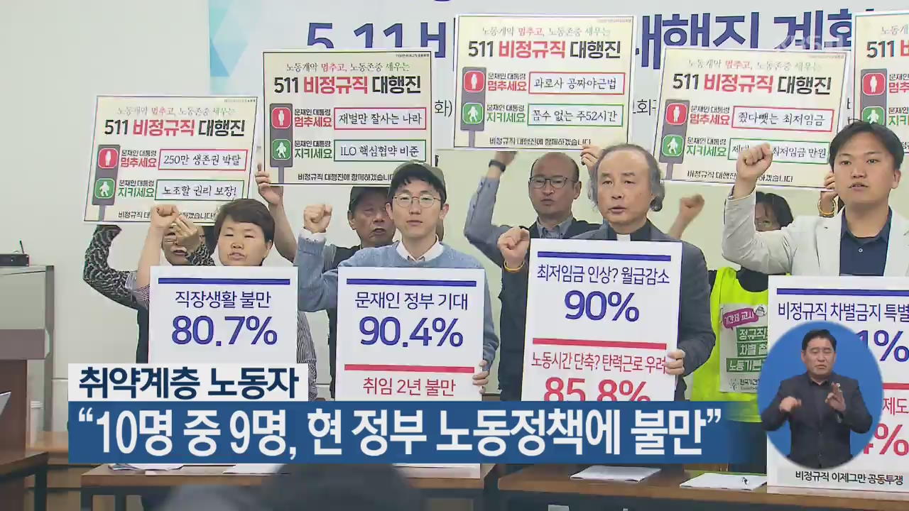“취약 계층 노동자 10명 중 9명, 현 정부 노동 정책에 불만”