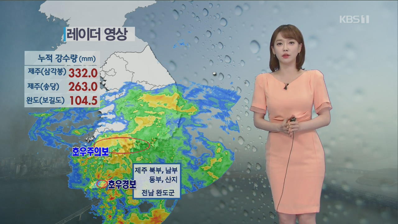 [날씨] 제주·전남해안 호우특보…제주 오전까지 강한 비