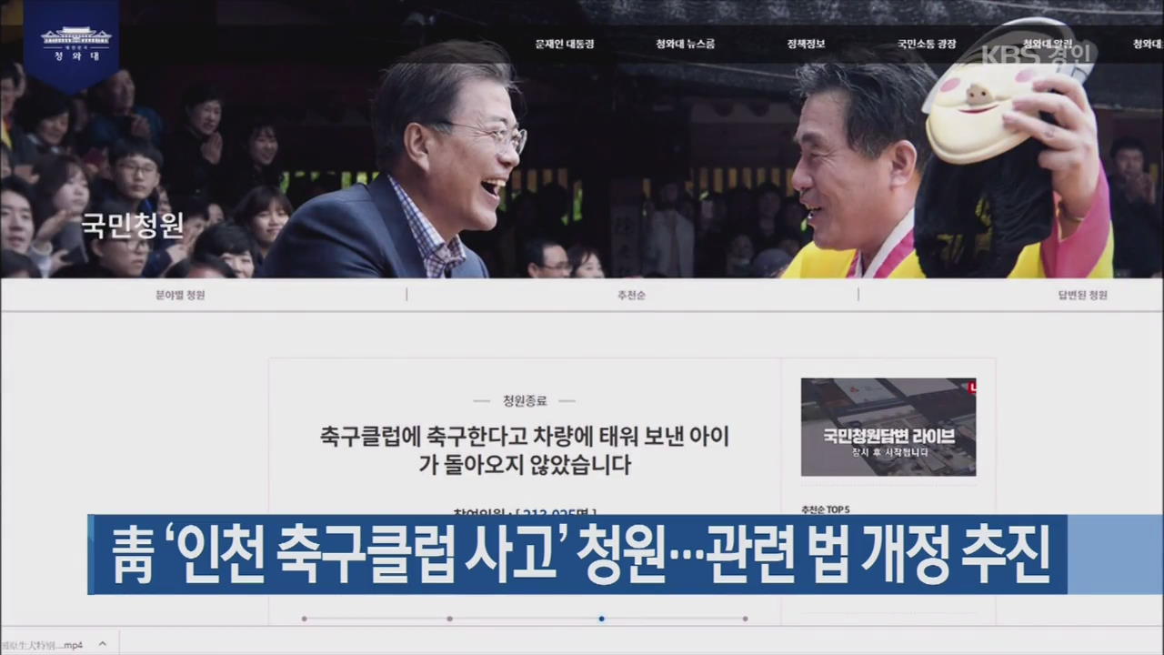 靑 ‘인천 축구클럽 사고’ 청원…관련 법 개정 추진