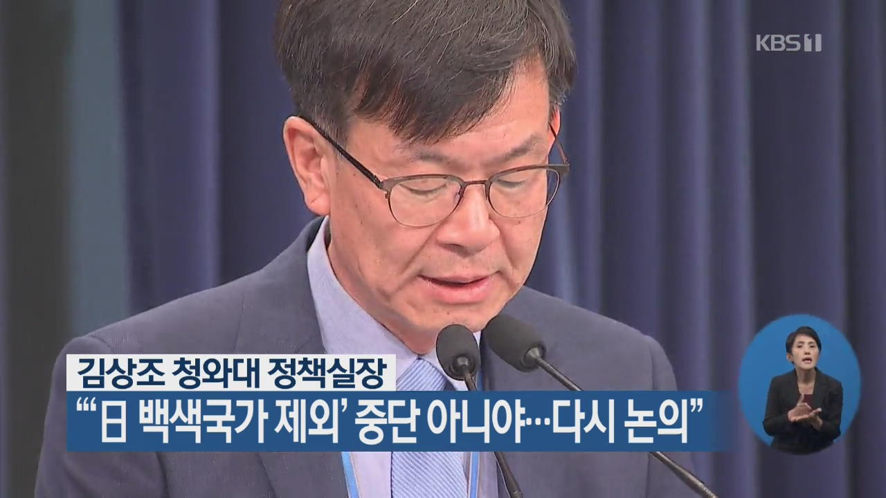 김상조 靑 정책실장 “‘日 백색국가 제외’ 중단 아니야…다시 논의”