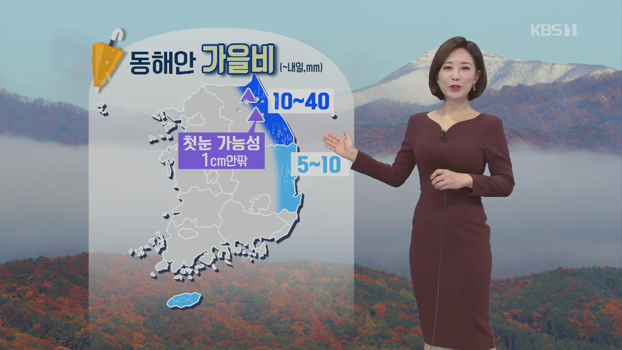 [날씨] 동해안 가을비…내일 새벽 강원 북부 산지 첫눈