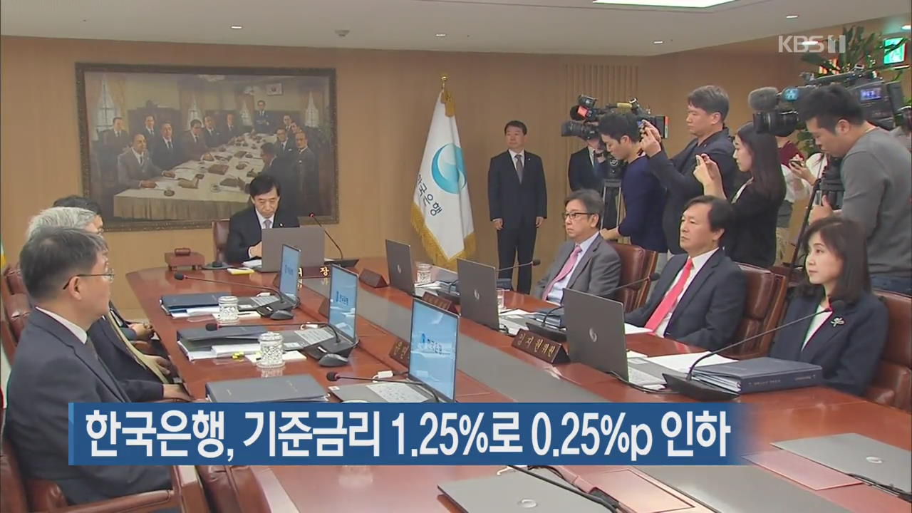 한국은행, 기준금리 1.25%로 0.25%p 인하