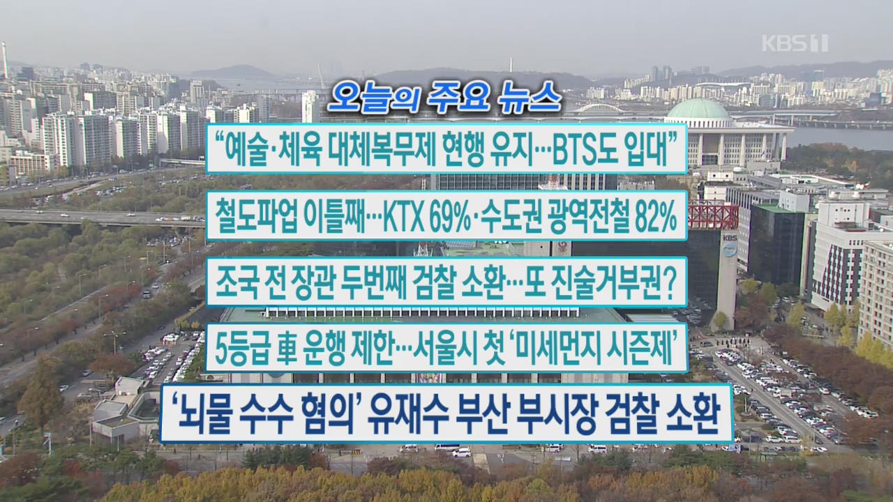 [오늘의 주요뉴스] “예술·체육 대체복무제 현행 유지…BTS도 입대” 외