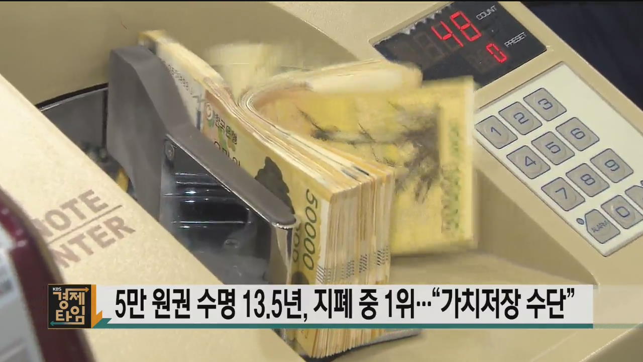5만 원권 수명 13.5년, 지폐 중 1위…“가치저장 수단”