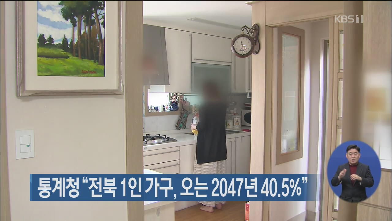 통계청 “전북 1인 가구, 오는 2047년 40.5%”