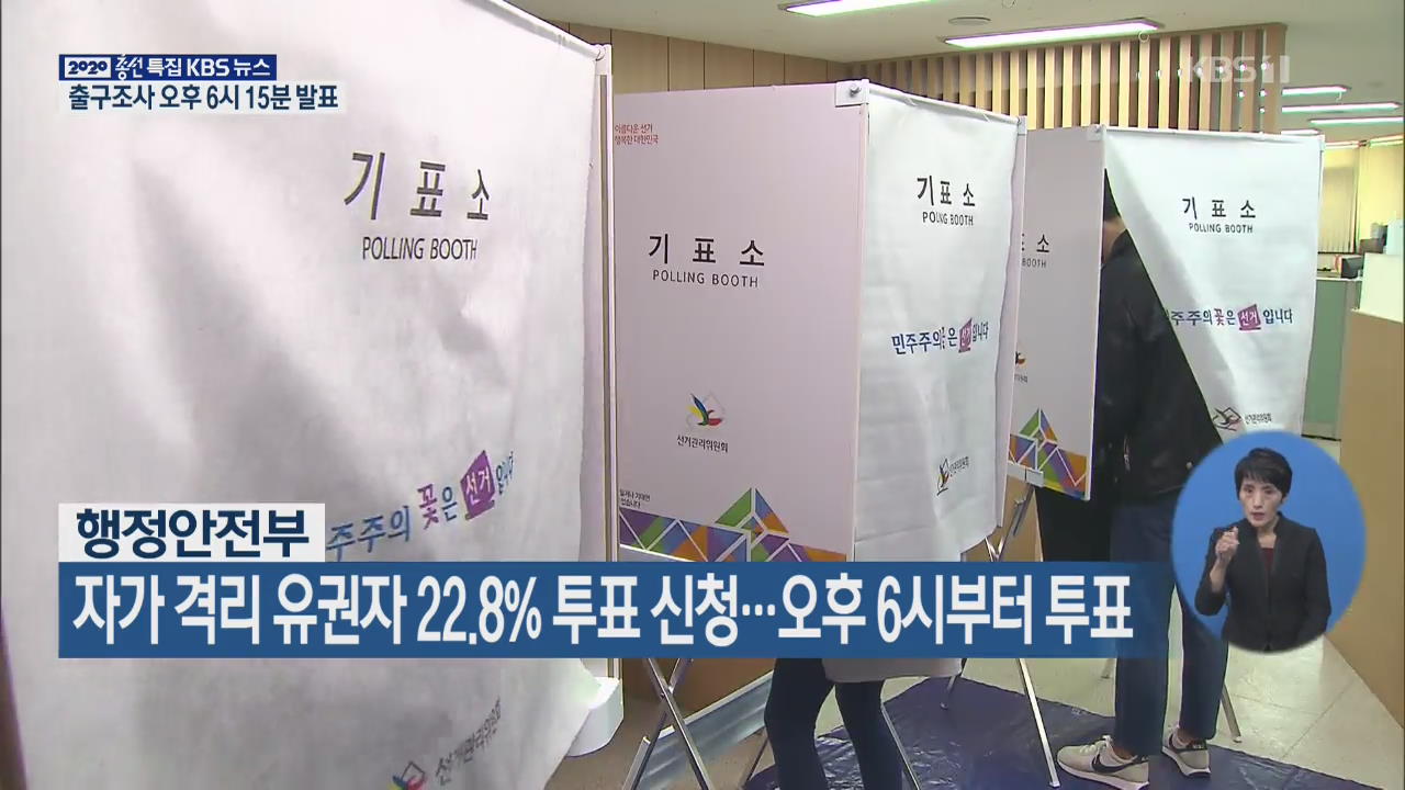 자가 격리 유권자 22.8% 투표 신청…오후 6시부터 투표