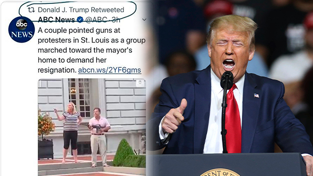 트럼프, 백인남녀 시위대에 총 겨눈 영상 리트윗 논란 