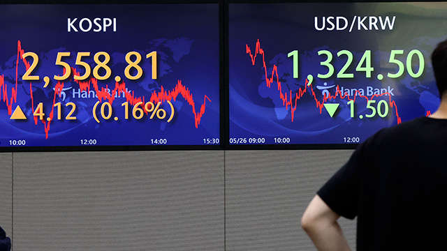 코스피, 소폭 올라 2,550대 마감…원달러 환율 1,324원 50전