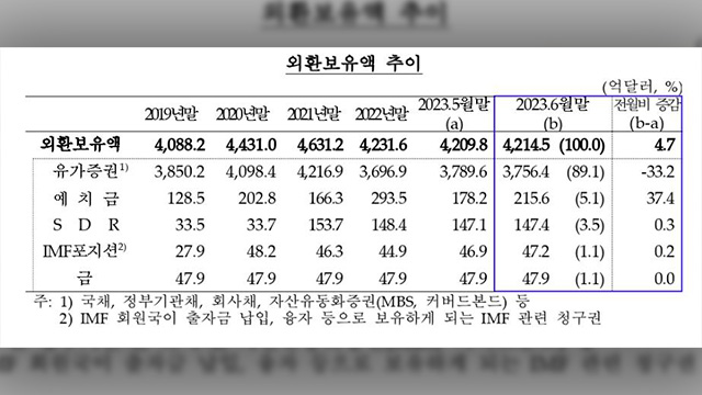 미 달러 환산액 증가 영향 6월 외환보유액 늘어