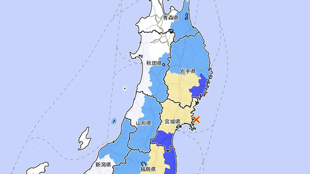 일본 미야기현 앞바다서 규모 5.5 지진…“쓰나미 우려 없어”