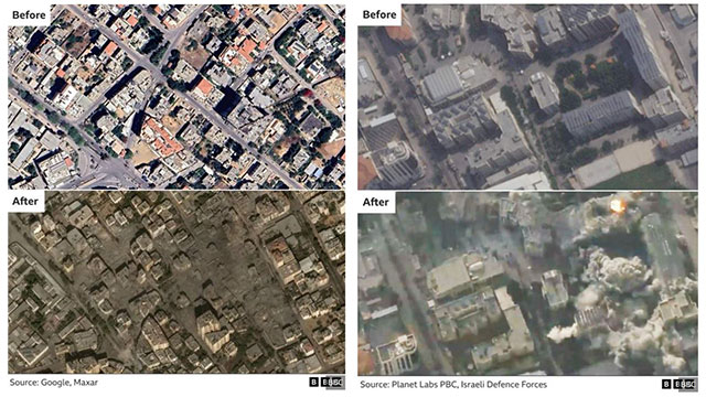 이스라엘 공습 이후 폐허된 가자지구 위성 사진 공개