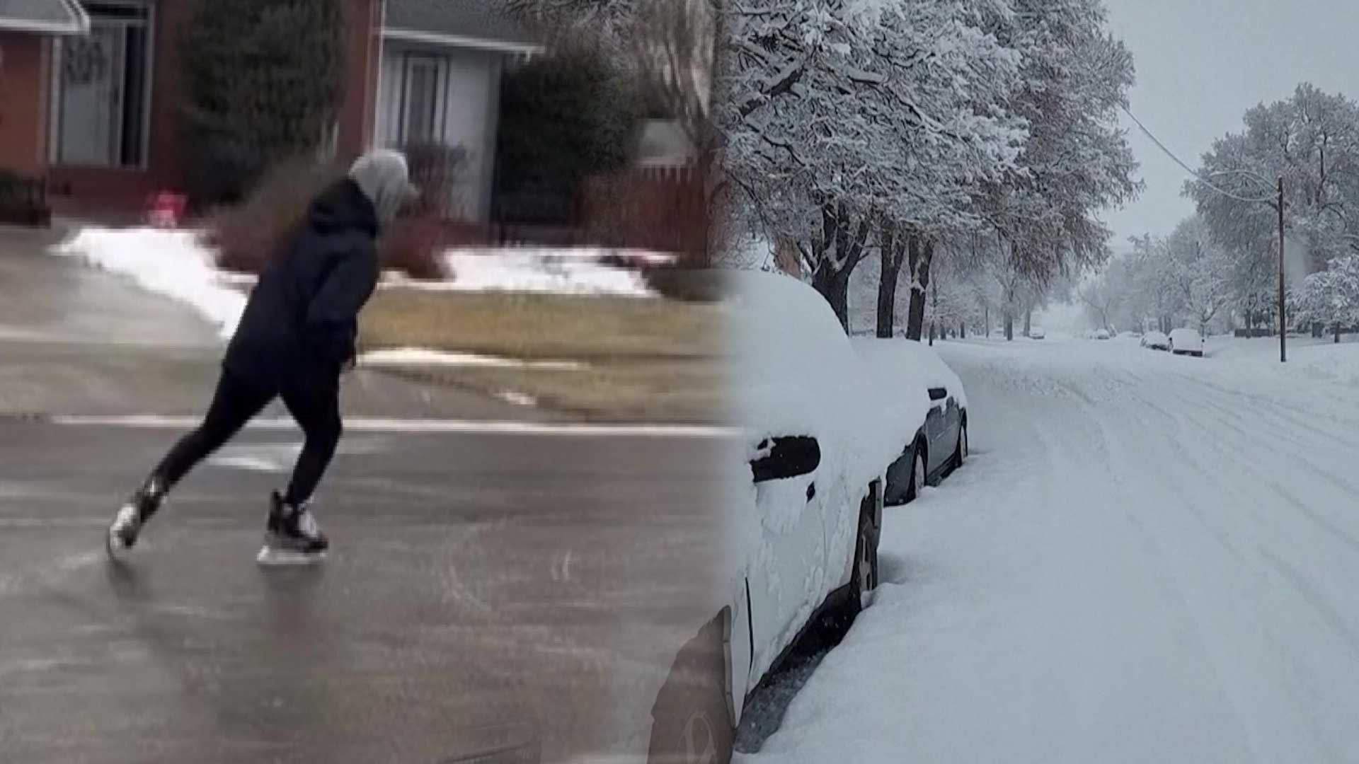 미 중부 겨울 폭풍에 피해 속출…이동수단은 스케이트?
