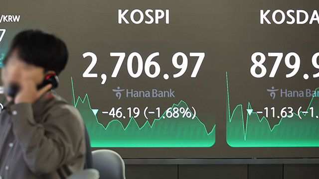 코스피, 나흘만에 2,700대로 하락…원 달러 환율도 소폭 내려