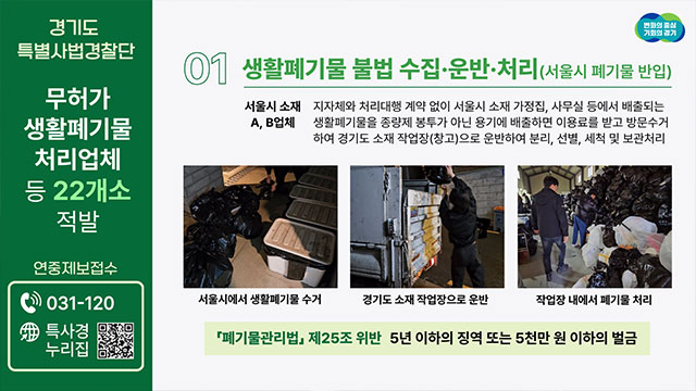 경기도 특사경, 불법으로 생활폐기물 처리 22곳 적발