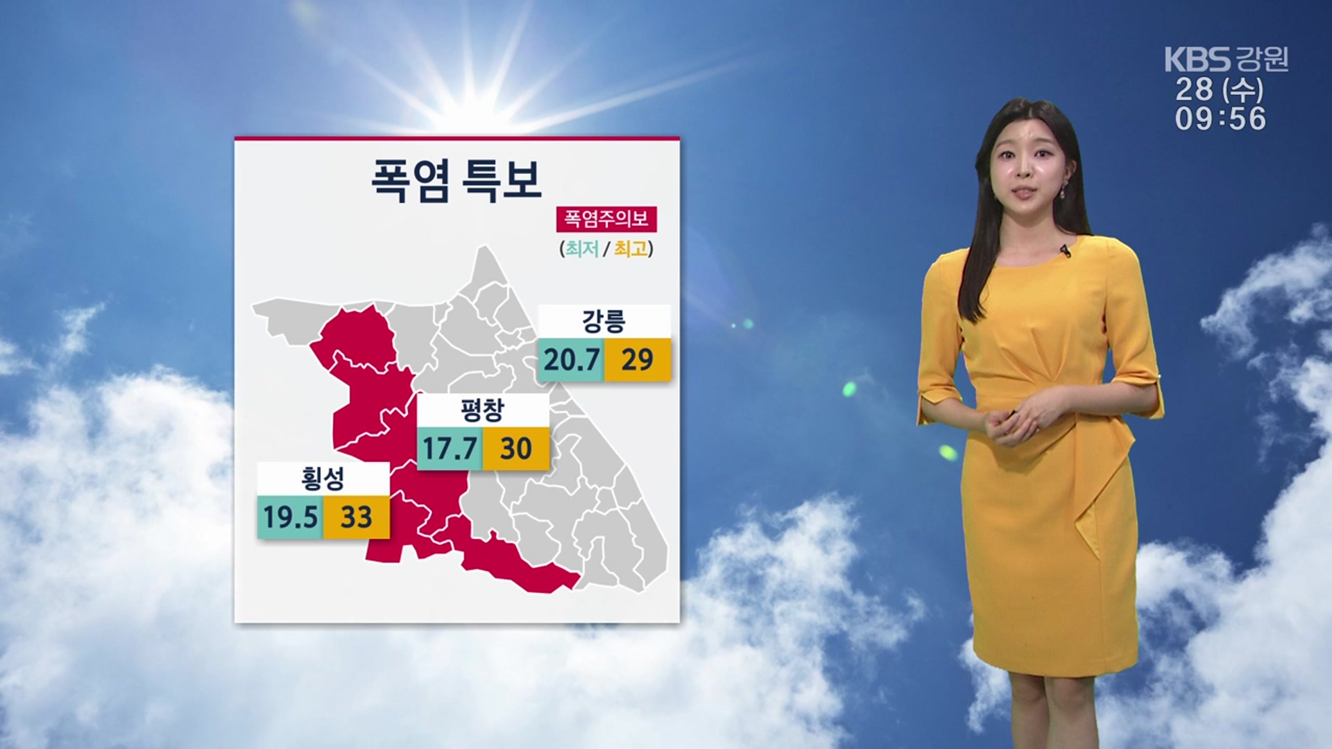 [날씨] 강원 곳곳 폭염 특보…모레까지 가끔 비