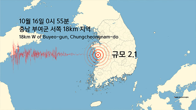 충남 부여군에서 규모 2.1 지진