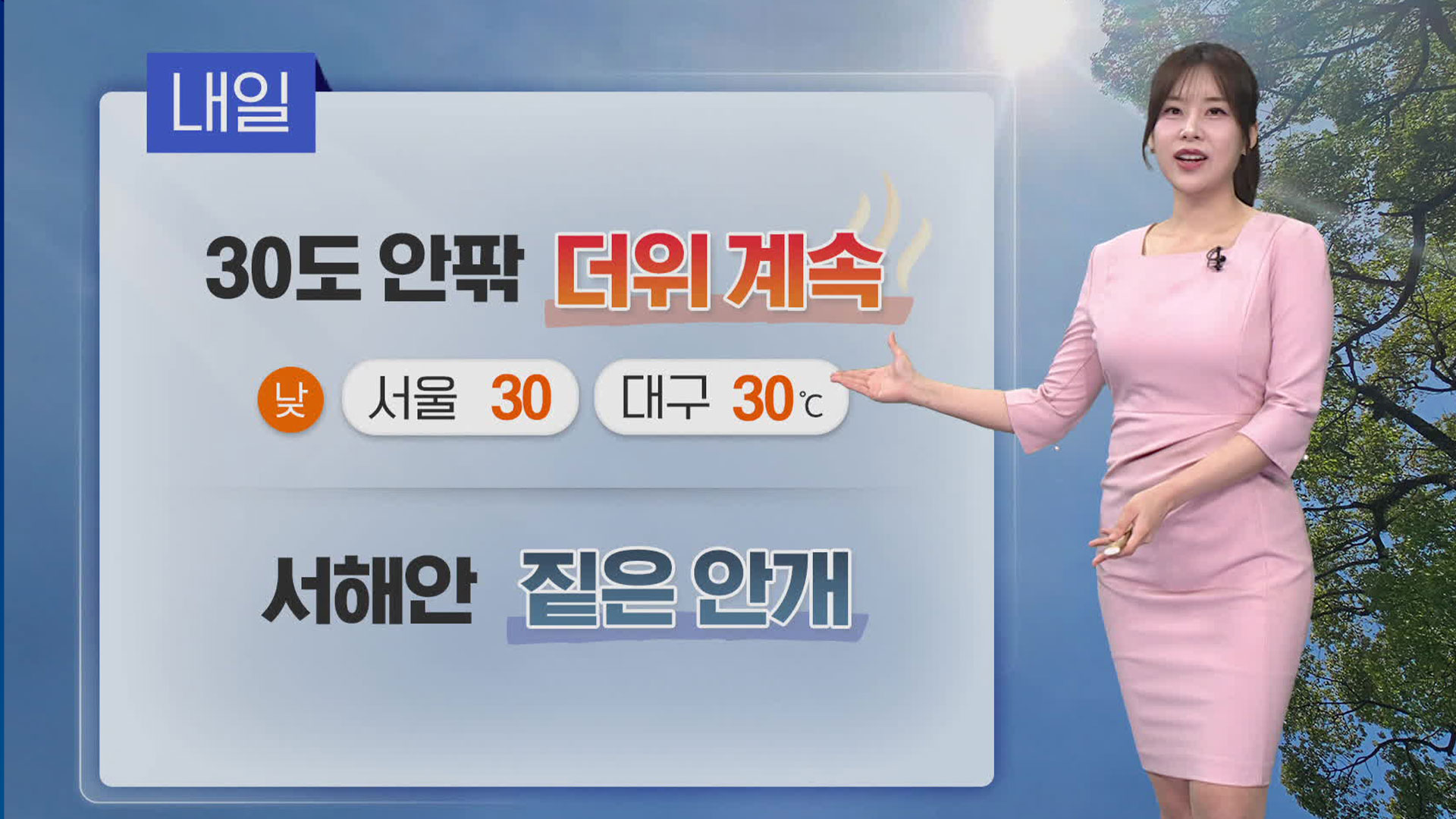 [뉴스9 날씨] 서해안 짙은 안개…내일 30도 안팎 더위 속 소나기