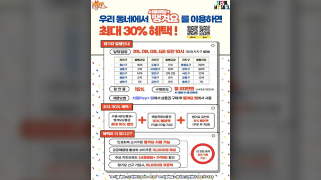 서울시, 143억 원 규모 서울 배달전용상품권 8일부터 발행